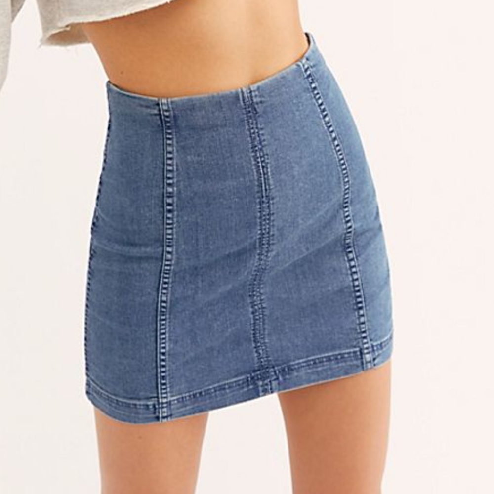 Free People Mini Skirt - Light Blue Jean